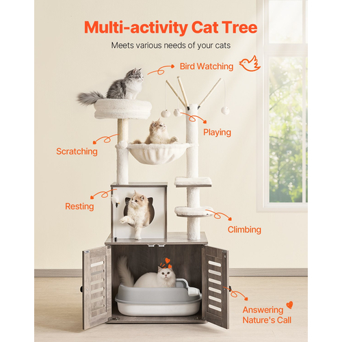 VEVOR Large Cat Tree Box Box Περίβλημα 2-σε-1 Cat Tower Εσωτερικό Play House για γάτες