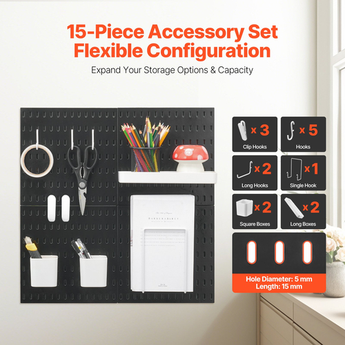 VEVOR Κιτ συνδυασμού Pegboard 11 x 11&quot; Plastic Pegboard 4 πάνελ για το σπίτι μαύρο