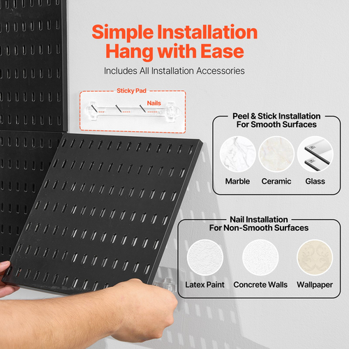 VEVOR Κιτ συνδυασμού Pegboard 11 x 11&quot; Plastic Pegboard 4 πάνελ για το σπίτι μαύρο