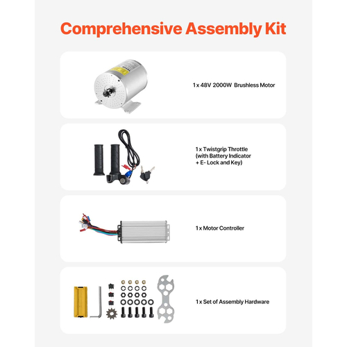 VEVOR 2000W Electric Brushless DC Motor Kit 48V 4300rpm Motor &amp; Speed ​​Controller