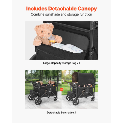 VEVOR Wagon Stroller for 4 Kids Push Pull Πτυσσόμενο καρότσι 330LBS Loading