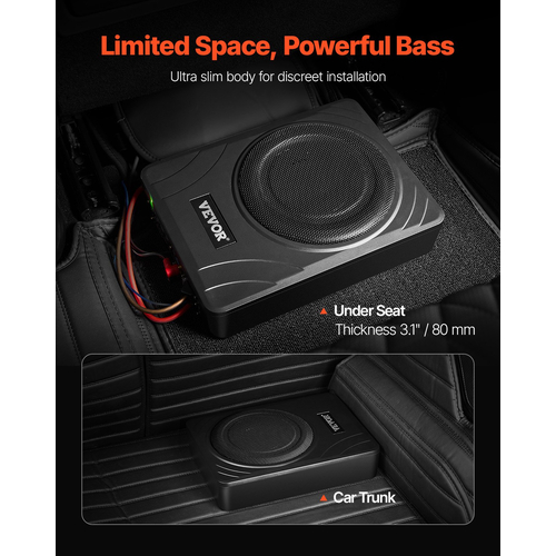 VEVOR 8&quot; 300W κάτω από το κάθισμα Subwoofer αυτοκινήτου Λεπτό σύστημα υπογούφερ αυτοκινήτου/φορτηγού