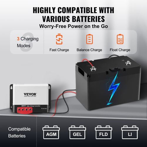 VEVOR 30A MPPT Solar Charge Controller, 12V / 24V Auto DC Input, Solar Panel Regulator Regulator with Bluetooth Module, 98% Charging Efficiency for Sealed (AGM), Gel, Flooded and Lithium Battery Charging