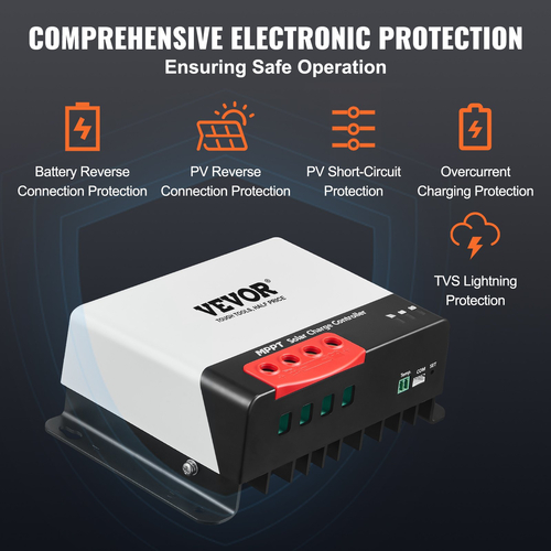 VEVOR 30A MPPT Solar Charge Controller, 12V / 24V Auto DC Input, Solar Panel Regulator Regulator with Bluetooth Module, 98% Charging Efficiency for Sealed (AGM), Gel, Flooded and Lithium Battery Charging