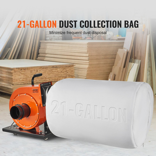 VEVOR Dust Collector, 1HP 460 CFM Air Flow, Rolling Dust Collector with 21-Gallon Dust Collection Bag, 2,5 Micron Bag Filtration, Industrial Workshop Mobile Wood Dust Container με λαβή και τροχούς