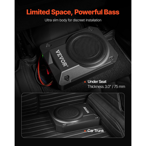 VEVOR 8&quot; 800W κάτω από το κάθισμα Subwoofer αυτοκινήτου Λεπτό σύστημα υπογούφερ αυτοκινήτου/φορτηγού