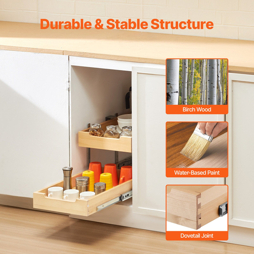 VEVOR 2 Tier Pull Out Organizer ντουλαπιών Soft Close Slideout Ξύλινο συρτάρι 14&quot; Π x 21&quot; D