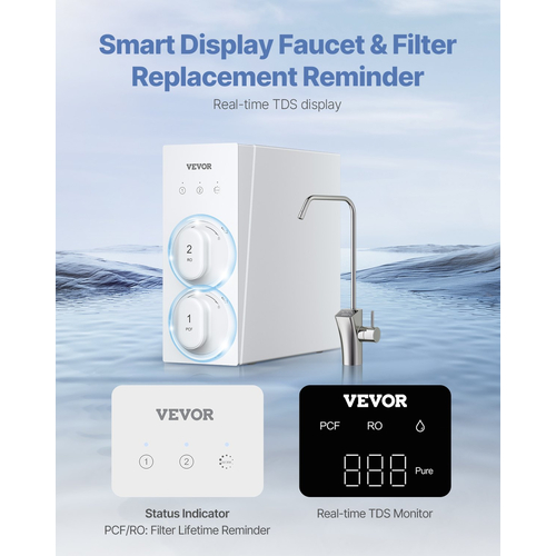 Σύστημα αντίστροφης όσμωσης VEVOR 800 GPD Φίλτρο νερού χωρίς δεξαμενή κάτω από νεροχύτη 8 σταδίων