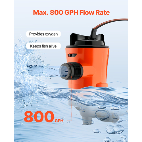 Αντλία VEVOR Livewell για σκάφος 12V 800 GPH 90° Livewell Αντλία αερισμού Αντλία Baitwell