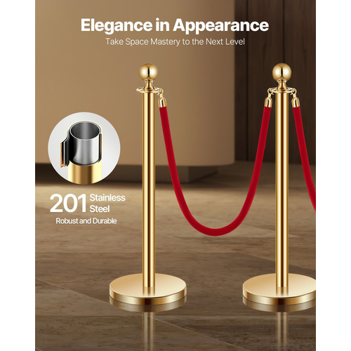 VEVOR 4 τμχ Gold Stanchion Post 3 Red Velvet Ropes Sand Injection Hollow Base