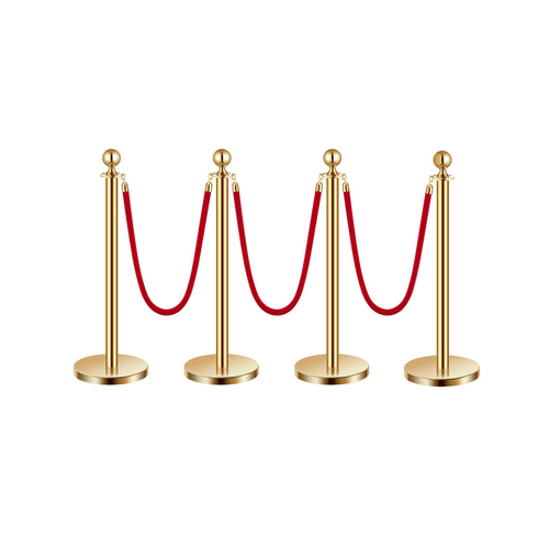 VEVOR 4 τμχ Gold Stanchion Post 3 Red Velvet Ropes Sand Injection Hollow Base