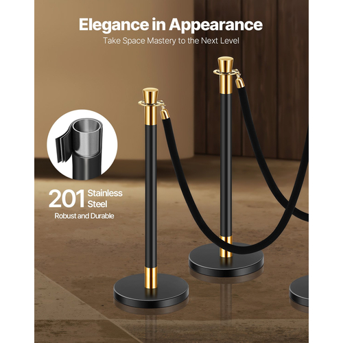 VEVOR 6 τμχ Stanchion Post με 4 μαύρα βελούδινα σχοινιά Sand Injection Hollow Base