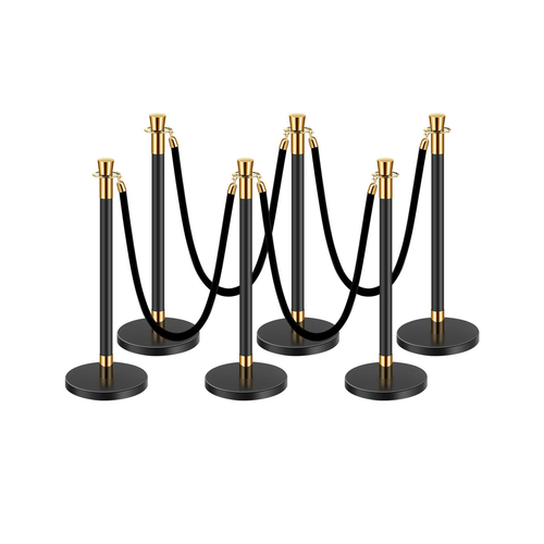 VEVOR 6 τμχ Stanchion Post με 4 μαύρα βελούδινα σχοινιά Sand Injection Hollow Base