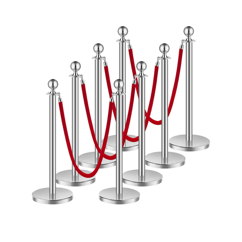 VEVOR 8 τμχ Ασημί Stanchion Post 4 Red Velvet Ropes Sand Injection Hollow Base