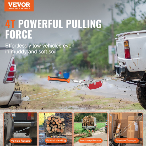 VEVOR Power Puller Come Along Βαρούλκο 4 τόννων 8818 lbs Heavy Duty Pull Hoist 3 Hooks