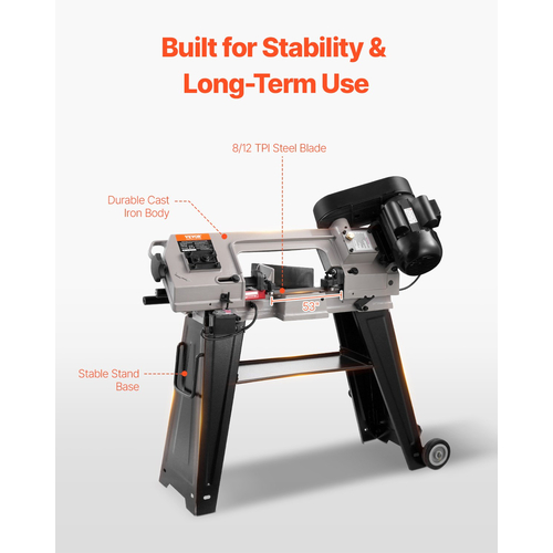 VEVOR Metal Horizontal Band Saw 4 in x 6 in 550 W Variable Speed ​​Band Saw 220V
