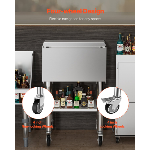 VEVOR Commercial Ice Bin 61,6 L Ice Chance on Wheels with κάτω δίσκος αποθήκευσης