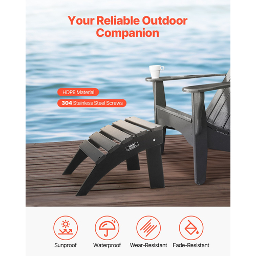 VEVOR Adirondack Ottoman 18,7L x 19,7W x 13H Inch HDPE Πτυσσόμενο υποπόδιο μαύρο