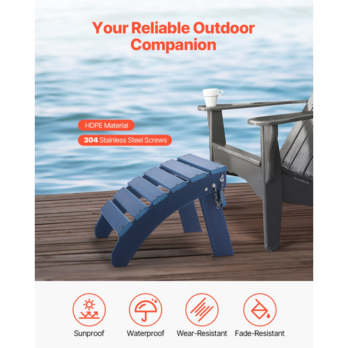 VEVOR Adirondack Ottoman 2 Set 18,7L x 18,9W x 13,8H Inch HDPE Footrest Blue
