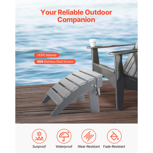 VEVOR Adirondack Ottoman 16,9L x 18,9W x 13H Inch HDPE Πτυσσόμενο υποπόδιο Γκρι