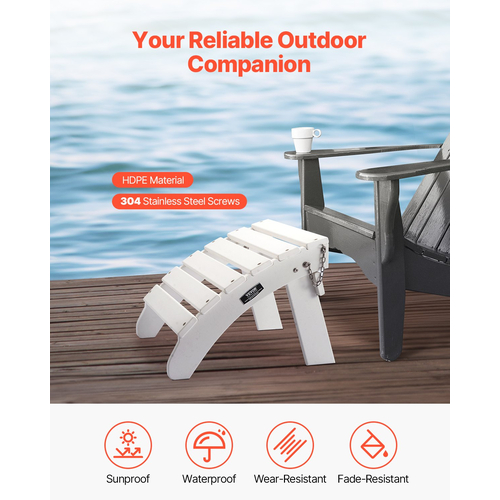 VEVOR Adirondack Ottoman 17,7L x 19,7W x 13,8H ίντσες HDPE Πτυσσόμενο υποπόδιο λευκό