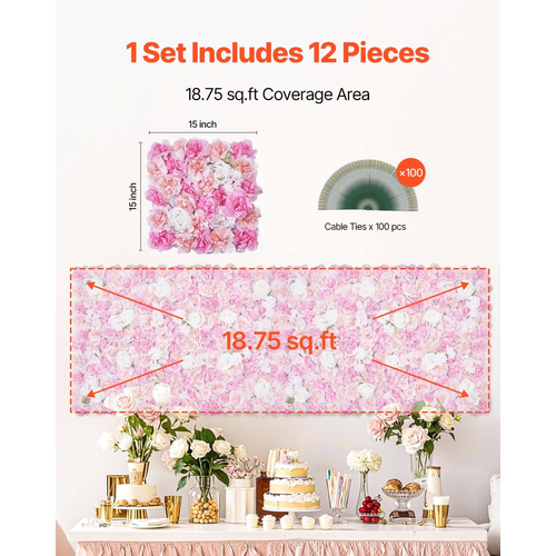VEVOR 3D Flower Panel Wall 12 ΤΕΜ 15x15 σε τεχνητό λουλουδάτο χαλάκι για γάμο