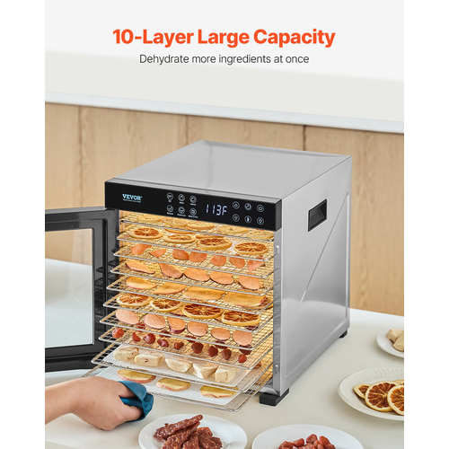 VEVOR 10 Trays Μηχανή αφυδάτωσης τροφίμων από ανοξείδωτο ατσάλι 1000W Jerky Fruit Drying