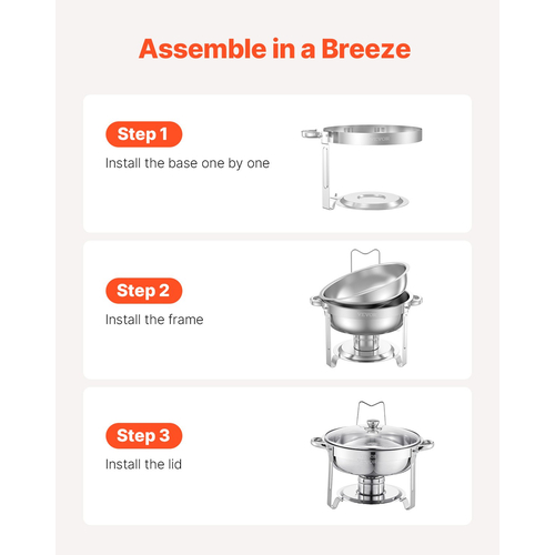 VEVOR 5 Qt 2 Pack Στρογγυλό σετ μπουφέ πιάτων για ταψί πλήρους μεγέθους από ανοξείδωτο χάλυβα