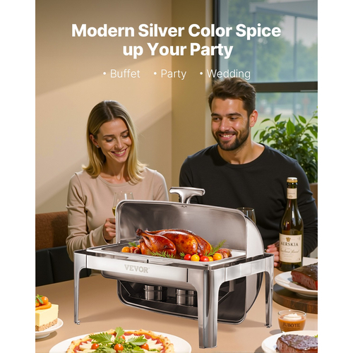 VEVOR 9Qt Rectangle Roll Top Chafing Σετ πιάτων με πλήρους μεγέθους τηγάνι από ανοξείδωτο ατσάλι