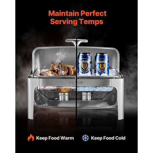 VEVOR 9Qt Rectangle Roll Top Chafing Σετ πιάτων με πλήρους μεγέθους τηγάνι από ανοξείδωτο ατσάλι