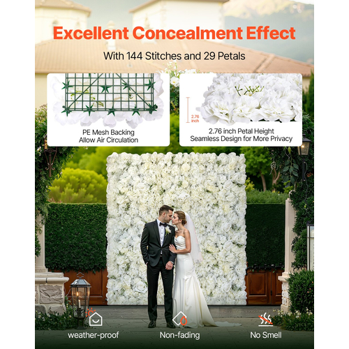VEVOR 3D Flower Panel Wall 24 ΤΕΜ. 15 x 15 ιντσών Τεχνητό λουλουδάτο φόντο για γάμο