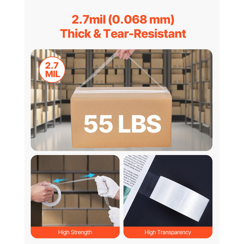 VEVOR Packing Tape 12 Rolls 65 Yards Clear Shipping Tape with Dispenser 2,7 Mil