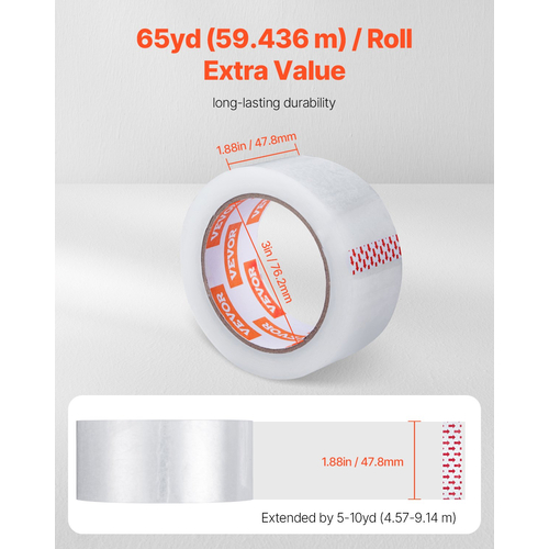 VEVOR Packing Tape 18 Rolls 65 Yards Heavy Duty Clear Packing Tapes 2,7 Mil