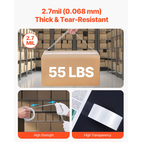 VEVOR Packing Tape 6 Rolls 65 Yards Clear Shipping Tape with Dispenser 2,7 Mil