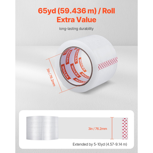 VEVOR Clear Packing Tape 6 Rolls 65 Yards Heavy Duty Clear Packing Tapes 2,7 Mil