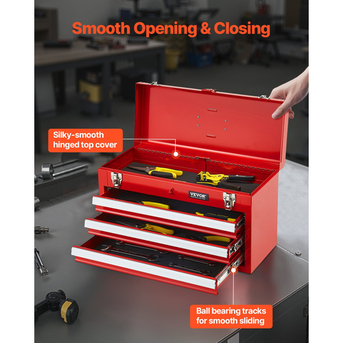 VEVOR Tool Box 20,5 ιντσών Portable Metal Tool Box 3 Drawers Tool Organizer Κόκκινο