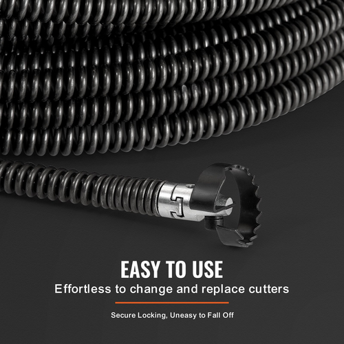 VEVOR Sectional Drain Cable Cleaning Cable 100FTx5/8In & 7 Cutters for 0,8"-3,9" Pipes