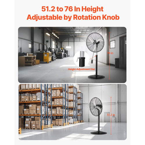 VEVOR 24" Βιομηχανικός ανεμιστήρας βάθρου 3-ταχυτήτων ταλαντούμενος ανεμιστήρας με ρυθμιζόμενο ύψος