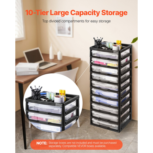 Plastic Storage Organizer 10-Tier Μεγάλη χωρητικότητα με Organizer Top Μαύρο πλαίσιο