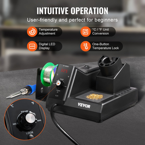 VEVOR Soldering Iron Station 80W LCD Kit Station Station & 5 Iron Tips