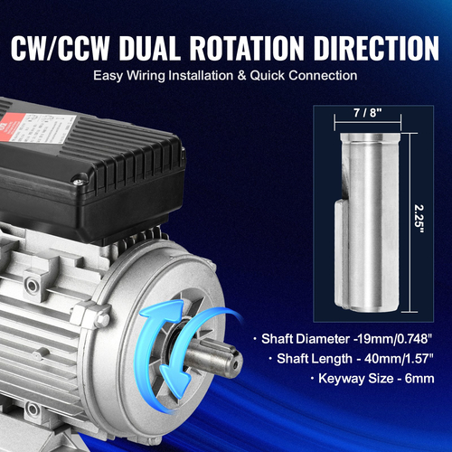 Ηλεκτρικός κινητήρας VEVOR 0,75KW 1400RPM AC 220~240V 5,45A 1-φασικός άξονας με κλειδί 19mm