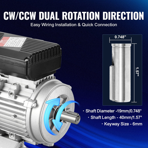 Ηλεκτρικός κινητήρας VEVOR 0,55KW 1400RPM AC 220~240V 4,5A 1-φασικός άξονας με κλειδί 19mm