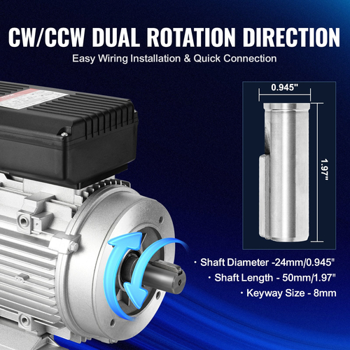Ηλεκτρικός κινητήρας VEVOR 1,5KW 1400RPM AC 220~240V 9,85A 1-φασικός άξονας με κλειδί 24mm