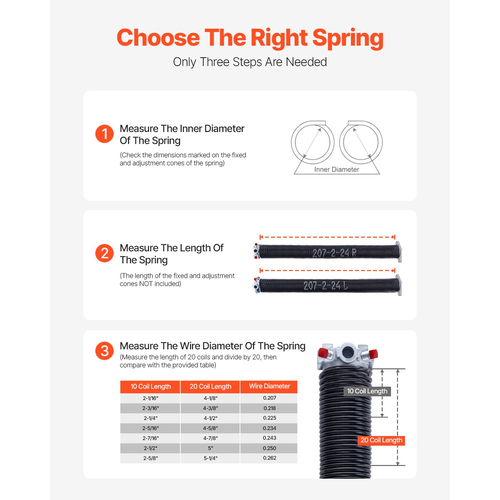 VEVOR Garage Door Torsion Springs Ζεύγος 0,207 x 2 x 24 ιντσών με ράβδους περιέλιξης