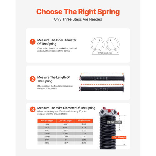 VEVOR Garage Door Torsion Springs Ζεύγος 0,225 x 2 x 24 ιντσών με ράβδους περιέλιξης