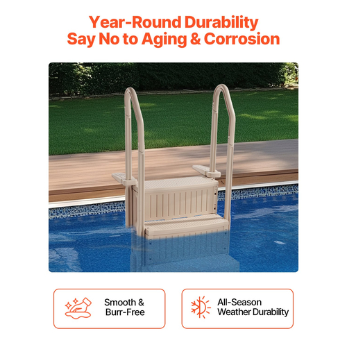 VEVOR 3-Step Taupe Pool Ladder of 2 Handrails Supports 400 lb for 36-48 In Pools