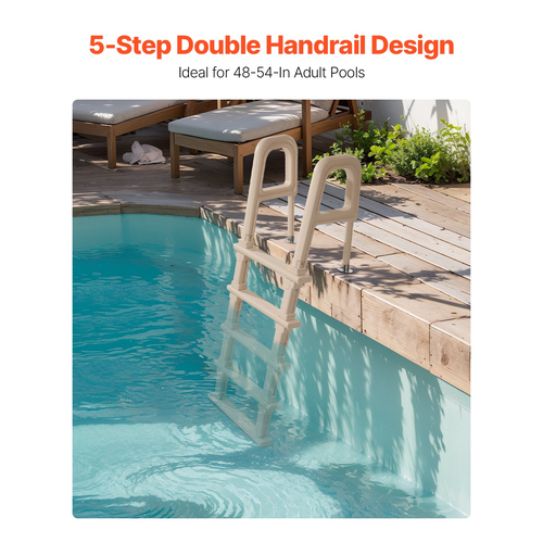 VEVOR 5-Step Pool Ladder of 2 Handrails Loads 300 lb for 48-54 In Pool