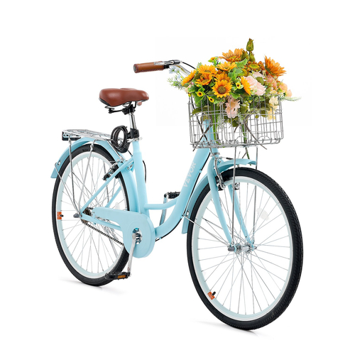 VEVOR ποδήλατο Cruiser 26 ιντσών 1-ταχύτητα ανοιχτό μπλε Beach Cruiser ποδήλατο με καλάθι