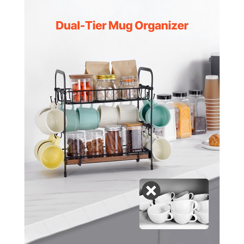 VEVOR 2 Tier Coffee Bar Organizer για πάγκο με 12 κινητά αγκίστρια κούπα