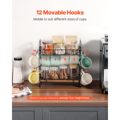VEVOR 2 Tier Coffee Bar Organizer για πάγκο με 12 κινητά αγκίστρια κούπα